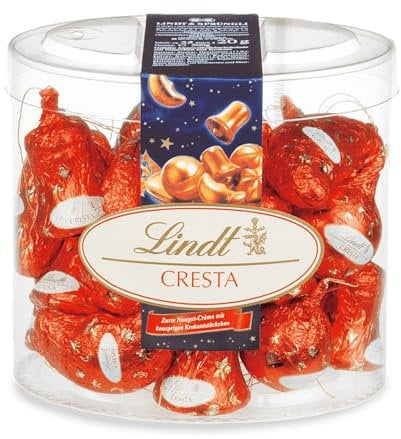 Lindt Schokolade Baumbehang Cresta, 500 g Köcher, Zarter Nougat-Crème mit knusprigen Krokantstückchen in feinster Vollmilchschokolade, Schokoladengeschenk zu Weihnachten