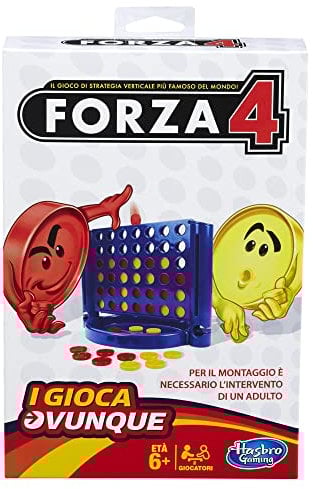 Hasbro Gaming, I Gioca Ovunque, Forza 4, Gioco da Tavolo, Edizione da Viaggio, Ideale per Famiglia e Amici, per Bambini e Bambine dai 6 Anni in Su, 2 Giocatori