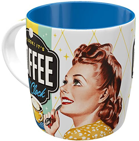 Nostalgic-Art Taza Retro Coffee O' Clock – Idea de Regalo para los Amantes del café, cerámica, Divertido diseño Vintage con Frase, 1 Unidad (Paquete de 1)