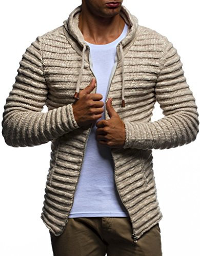 Leif Nelson Giacca Uomo in Maglia con Cappuccio Cardigan LN-20724 Beige Large