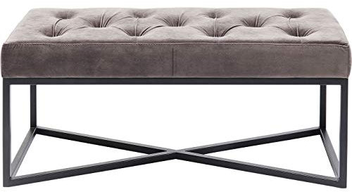Kare Design Bank Crossover Grau/Schwarz, zierliche Bank mit Kreuzgestell, graue Sitzfläche mit Knöpfen, Samtoptik, Sitzbank Flur, Sitzbank für Garderobe, (H/B/T) 40x90x40cm