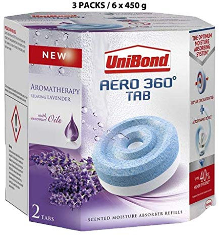 UniBond Aero 360° Moisture Absorber Relaxing Lavender Refill Tabs (6 x 450 g, Lavender)