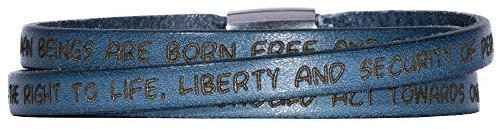 GILARDY GHR-BR1JE54 Human Rights Leder-Armband BR1 in der Farbe Jeans mit Gravur der Menschenrechte 54 cm - Small