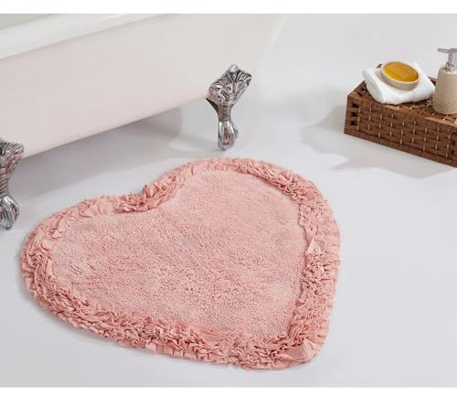 Better Trends Badteppich aus 100% Baumwolle in Shaggy-Bordürsten-Kollektion – ultraweich, Plüsch, saugfähig, getuftet, schnell trocknend, ideal für Bad, Dusche, Schlafzimmer – 76,2 cm, Herz, Rosa