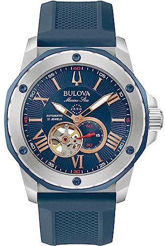 Bulova Reloj Analógico para Hombres de Mecánico de Cuerda Manual con Correa en Caucho 98A282