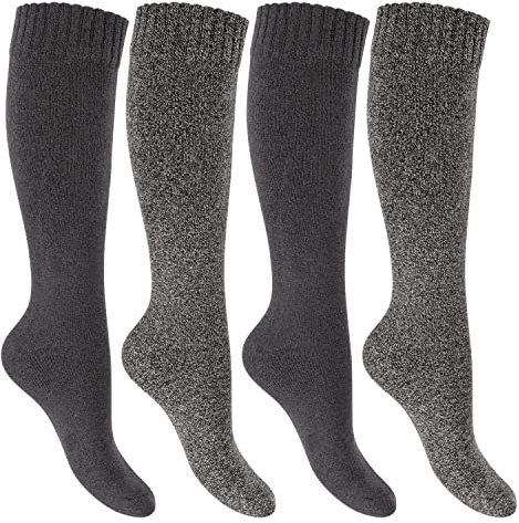 Footstar Damen Frottee Kniestrümpfe (4 Paar) Warme Baumwollsocken mit Thermo-Effekt - Anthra-Grau 39-42