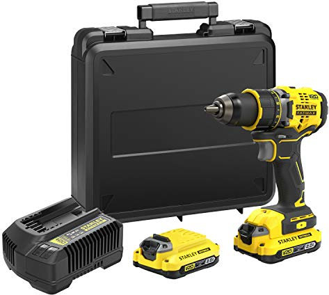 Stanley FATMAX Perceuse Visseuse Sans Fil 18V Lithium Ion 80 Nm Moteur BRUSHLESS 2 Vitesses 2100 trs/min Avec 1 Mallette 2 Batteries 2 Ah 1 Chargeur Gamme FATMAX V20 SFMCD720D2K-QW