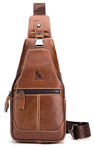 SDNAZ Herren Echtleder Brusttasche Schultertasche Reisetasche Umhängetasche Freizeittasche Crossbody Bag DE898 Braun