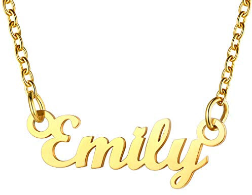 U7 Damen Namenskette 18k vergoldet Halskette mit Name Emily 45+5cm Schlüsselbein Kette einzigartige Kurze Kette Modeschmuck Accessoire für BFF Geburtstag Weihnachten