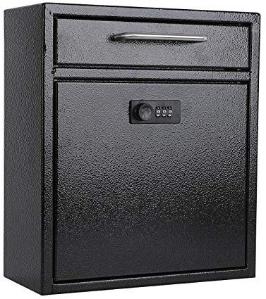 xydled Wall-Mount Mailboxes with Combination Lock, Hanging Secured Postbox, Ultimate Drop Box, Perfect for Deposits Payments Key and Letter Drops, Black, Medium