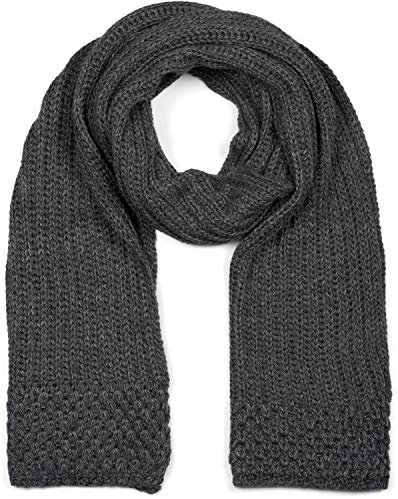 styleBREAKER Damen langer Strick Schal mit Rippen und Perl Strickmuster, warmer Winter Strickschal Einfarbig 01018164, Farbe:Dunkelgrau