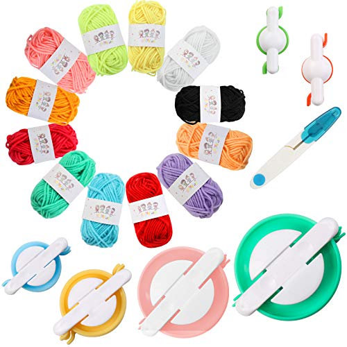JoGoi Pompom Makers,6 Größen Pompon-Gerät+12 Farben Wolle+1PCS Schere,Pompons Machen,DIY CHandgemacht,Strick-Kits,Dekorationen für Mother’s Day,Weihnachten,Geburtstagsfeiern,Hochzeiten,Geschenk