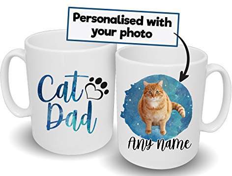 Spoilt Rotten Pets Blue Watersplash Cat Dad Personalised Photo Mug Any Name's Kitten Lovers Custom Name Mug Father's, Daddy,