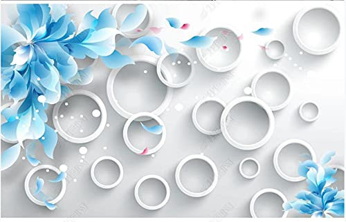 Fototapete 3D Effekt Vliestapete Weißer Geometrischer Kreis Der Blauen Kunstblume Tapeten Wand Wallpaper Wandbilder Wanddeko 300x210cm