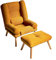 Selly Home Sessel mit Ergonomischer Hocker - Relaxsessel Angenehmes Stoff mit Liegefunktion - Entspannung Ohrensessel mit Hocker - Fernsehsessel mit Fußstütze - Lounge Stressless Sessel – Senf Gelb