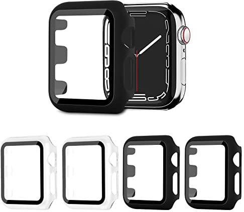 AOTUAO 4 Pezzi Cover Compatibile con Apple Watch Series 3 2 1 38mm con Vetro Temperato, iWatch Case Protettore Schermo e Pellicola Protettiva Custodia per Apple Watch 3 2 1 38mm(2Nero 2Trasparente)