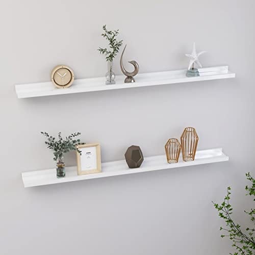 Susany 2 STK. Wandregal, Bilderleiste, Bücherregal, Schweberegal Hängeregal Büroregal Dekoregal Freischwebend Regal MDF Hochglanz-Weiß 100x9x3 cm