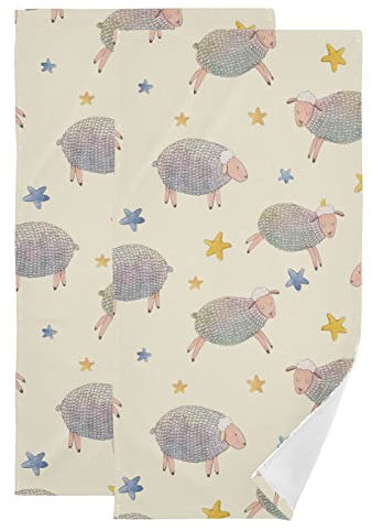 Kcldeci Geschirrtücher mit niedlichem Schaf, Ram Stern, ultraweich, saugfähig, schnell trocknend, wiederverwendbar, 71,1 x 35,6 cm, 2 Stück