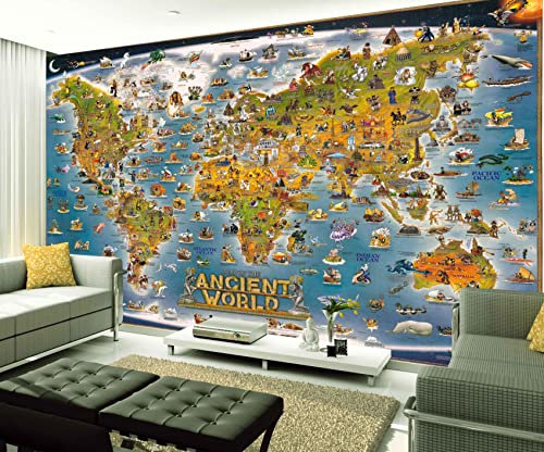 XAONUO Carte Papier Peint Intissé Rétro Carte Modèle 140X70Cm Papier Peint Effet 3D Papier Peint Intissé Tapisserie Murales Panoramique 3D Peinture Murale Non-Tissé