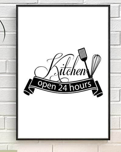 Handmade By Stukk Poster Kitchen Open 24 Hours Breakfast Lunch Dinner Cooking Eat (A0, 841 x 1189 mm)