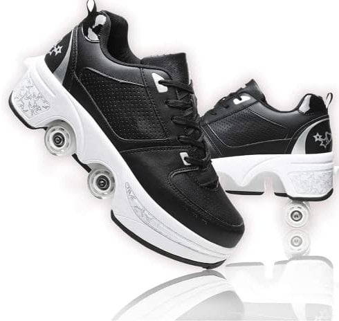 Rollschuhe Skateboard Kinderschuhe Mit Rollen - Skate Shoes Sportschuhe Laufschuhe Sneakers für Mädchen Und Damen - Black Silver