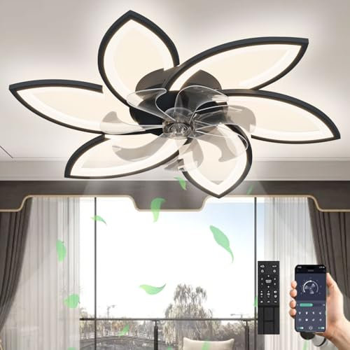 Ventilatore Da Soffitto A LED Con Illuminazione, Lampada A Sospensione Dimmerabile 66W, Silenzioso Con Luce, Per Soggiorno, Camera Da Letto Schwarz, 6 Köpfe 78x15cm
