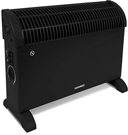 VONROC Riscaldatore elettrico | Stufa elettrica | Termoconvettore 2000W | Con 3 impostazioni e funzione turbo Nero