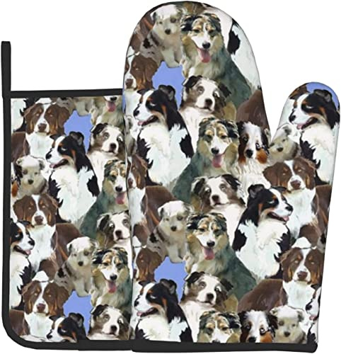 Australian Shepherd Ofenhandschuhe und Topflappen, Kochhandschuhe, hitzebeständige Backhandschuhe