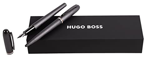 BOSS Hugo Contour Iconic HPBP341D - Bolígrafo y pluma estilográfica (aluminio, 200 x 62 x 34 mm), color gris oscuro