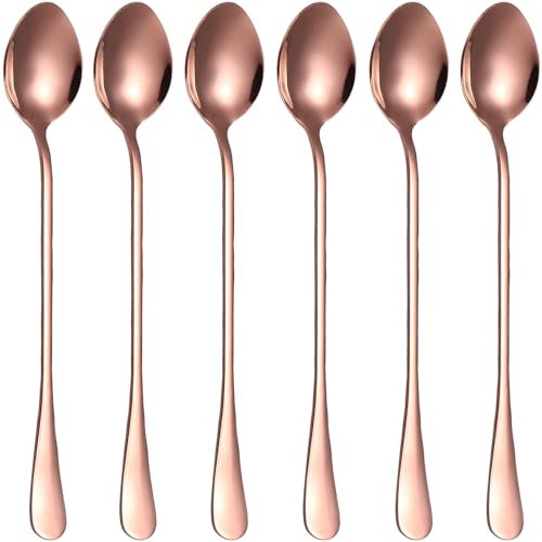 Latte Spoons,Set of 6 Long Handle Spoons,19cm Stainless Steel Coffee Spoons, Ice Tea Spoons, Espresso Spoons, Dessert Spoons for Coffee Tea Dessert Sundae