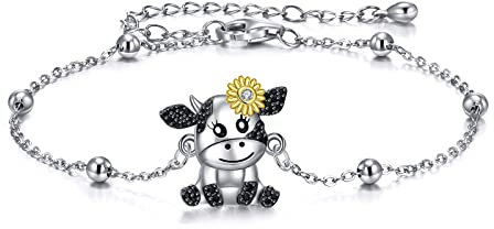 HUKKUN Kuh Armband Stelring Silber Kuh Schmuck für Mädchen Kuh Geschenk für Frauen