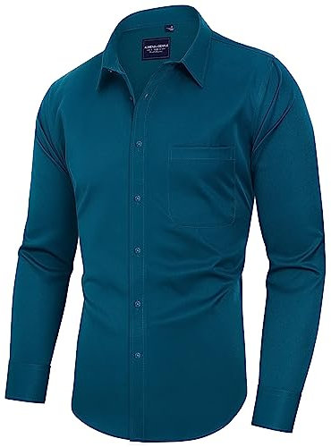 Alimens & Gentle Herren Kleid Shirts Faltenfrei Langarm Stretch Solid Formal Business Button Down Shirt mit Tasche, Ag-cc-grün, L