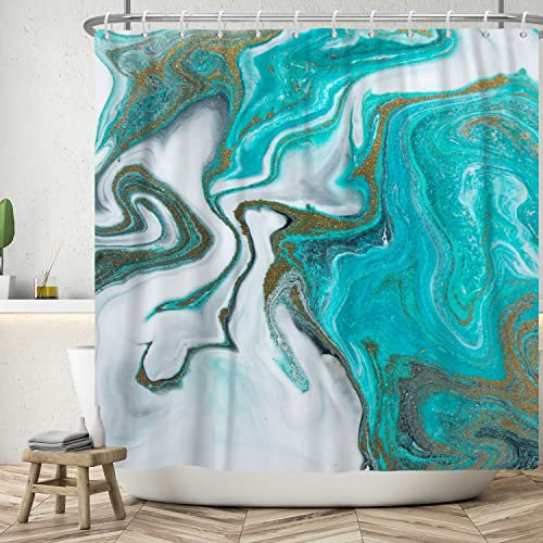 Ttincceer 180x200cm Marmor Duschvorhang Luxus Gold Grün Ombre Bad Vorhang Abstrakt Wasserdicht Kunst Badezimmer Dekorativ Vorhang Waschbar Badewanne Vorhang