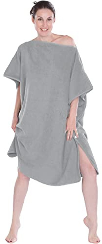 Hesørd Poncho-Badetuch für Erwachsene Damen und Herren als Umziehhilfe, Surfponcho, Handtuch aus 100% Baumwolle in Frottee-Qualität - saugstark und weich, grau