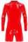 FEESHOW Herren Wetlook Body Leder Latex Overall Kurzer Langarm Lack Leder Männerbody Ouvert mit 3-Reisverschluss M-4XL Rot_F M