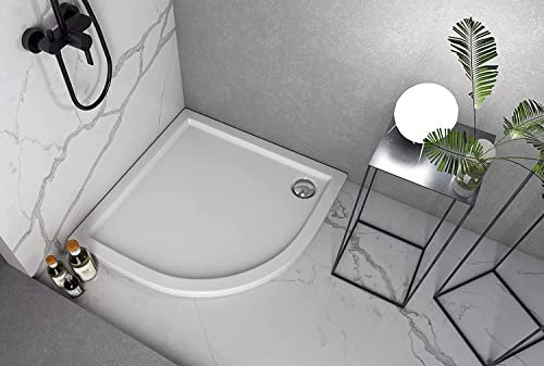 ECOLAM® stabile Duschwanne Duschtasse Caspar Viertelkreis flach 100x100 x 5 cm Tiefe 3 cm R55 Acryl weiß + Siphon