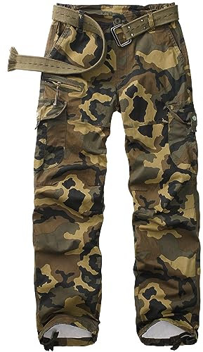 yeyity Cargohose Damen Hosen Multi Taschen Wanderhose Outdoorhose Baumwolle Arbeitshose Jogginghose Relaxed-Fit Trekkinghose Militär Hose Streetwear(Camo,2087,40)