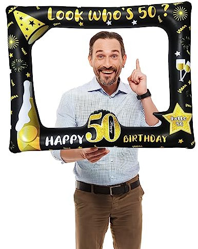 Schwarzes Gold Aufblasbarer Fotorahmen für 50. Geburtstag Party,50. Geburtstag Selfie Bilderrahmen Lustige Aufblasbare Fotorahmen Fotorequisiten für Männer Frauen Geburtstag Party Feste Dekorationen