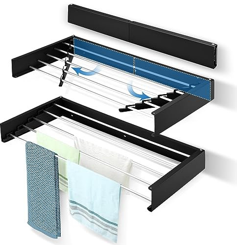 GJCrafts Drying Racks, 100cm Retractable Wall-Mounted Clothes Drying Rack, Drying Rack Collapsible Folding for Indoor and Outdoor, Compact and Concise Design, Saving Space