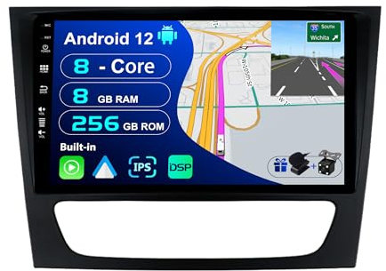 BXLIYER - [8G+256G, 8-Core] - Android 14 IPS Autoradio für Benz E-Class W211 / C219 CLS-Class (2003-2009) - Kabellos CarPlay/Android Auto/DSP - Kamera & MIC - 9 Zoll 2 Din - DAB SWC Fast-Boot 360-CAM