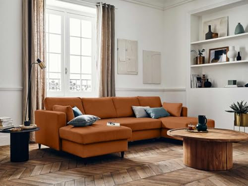 Lisa Design Anna – Wohnlandschaft U-Form – 7-Sitzer – mit Schlaffunktion und Bettkasten – aus Samt Rostfarben