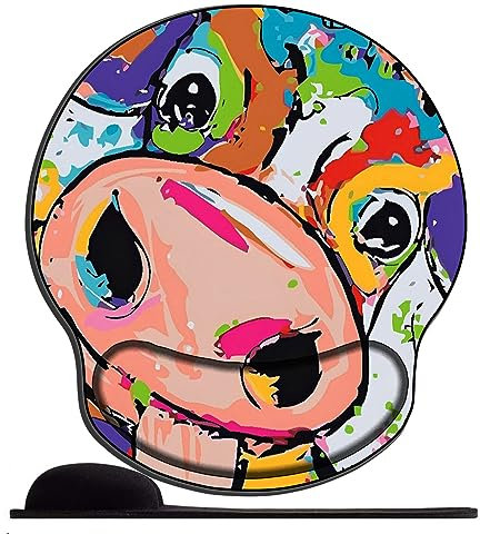 Mauspad mit Gelkissen - 26x23cm - Mousepad Ergonomisches mit Handauflage für schonende Handgelenk Haltung für das Home Office,Arbeiten,Lernen-Freche Kuh