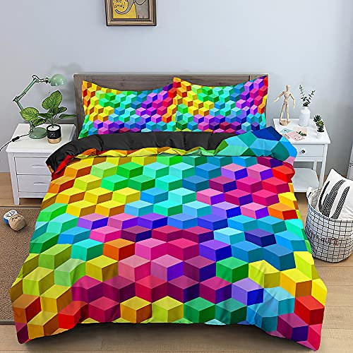 GIENDI Bettwäsche 135x200 3teilig Bettbezug - Bausteine Bettwäsche Sets/Kinderbettwäsche mit Reißverschluss, Bunte Spielzeugbausteine Mikrofaser Bettbezug 135x200cm + 2 Kissenbezug 80x80cm
