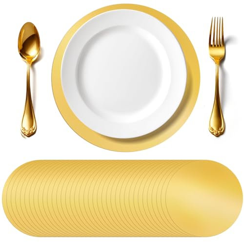 Mototo 120 Stück Runde Papier Tischsets Gold Einweg Tischmatten Spiegelfolie Dekorative Platzsets Goldene Dekorative Tischsets für Esszimmer Hochzeit Bankett Party Festlich Neujahr Weihnachten