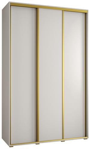 MEBLE KRYSPOL Davos 1 160 Schlafzimmerschrank mit DREI Schiebetüren - Moderner Kleiderschrank mit Kleiderstange und Regalen - 235,2x160x60 cm - Weiß Weiß Gold