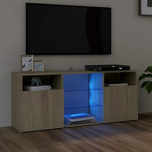 SECOLI TV Schrank Mit Led Leuchten 120x30x50 cm Fernsehschrank Mit Led Sonoma Eiche TV Sideboard Wohnzimmer TV Board Fernseher Unterschrank TV Board Fernsehtisch Mit Led und Schubladen
