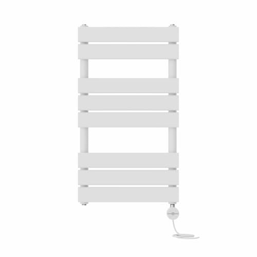 NRG Prefilled Flat Panel Electric Heated Towel Rail Radiator White Thermostatic Bathroom Warmer with Touch Screen Display 800x450mm - 400W
