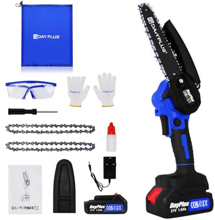 BRIEFNESS Mini Chainsaw Brushless Cordless Battery Saw for Tree Branches, Garden Cutting, Courtyard & Household with Safety Lock Chains and Cloth Bag (4inch, 1 Battery)