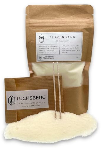 LUCHSBERG® Kerzensand | Wachskerze selber machen - inklusive Kerzendocht und Kerzensand | Kerzen selbst herstellen | Geschenkset mit nachhaltigen Pflanzenwachs (M)