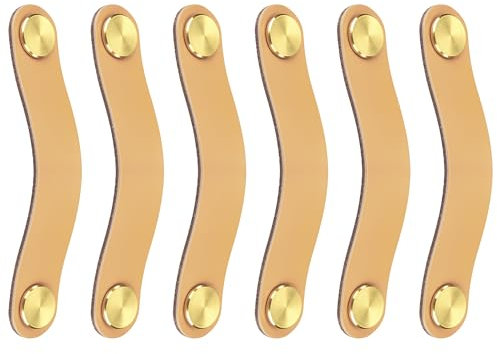 MengH-SHOP Möbelknöpfe Ledergriffe Möbelgriff Messing Schubladengriff Kabinett Knöpfe mit Schraube für Schrank Kleiderschrank Schublade Küche 6 Stück (Beige, Doppelloch)